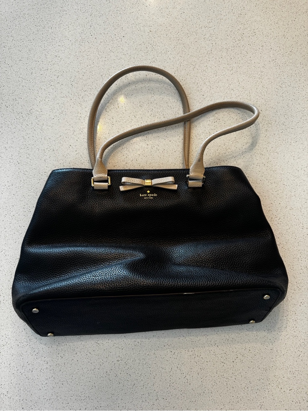 Kate Spade Maryanne Henderson Street Blk Pebbled Leather Shoulder Bag Pink Bow